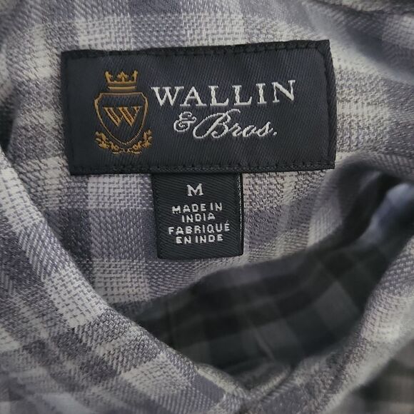Wallin & Bros Men's Grey Ombre Grindle Plaid Button Down Shirt - Size Medium - Picture 5 of 6